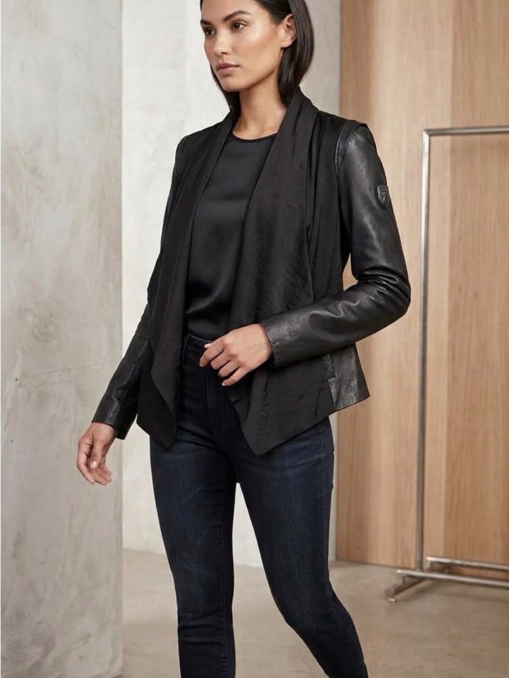 Rudsak waterfall open front leather jacket size M excellent condition